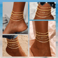 Ankle Bracelets for Women, 14K Gold Jewelry Set Waterproof Layered Cuban Figaro Link Chain Anklets Set Gold Anklets Summer Boho Beach Jewelry Gift Adjustable Size - Image 5