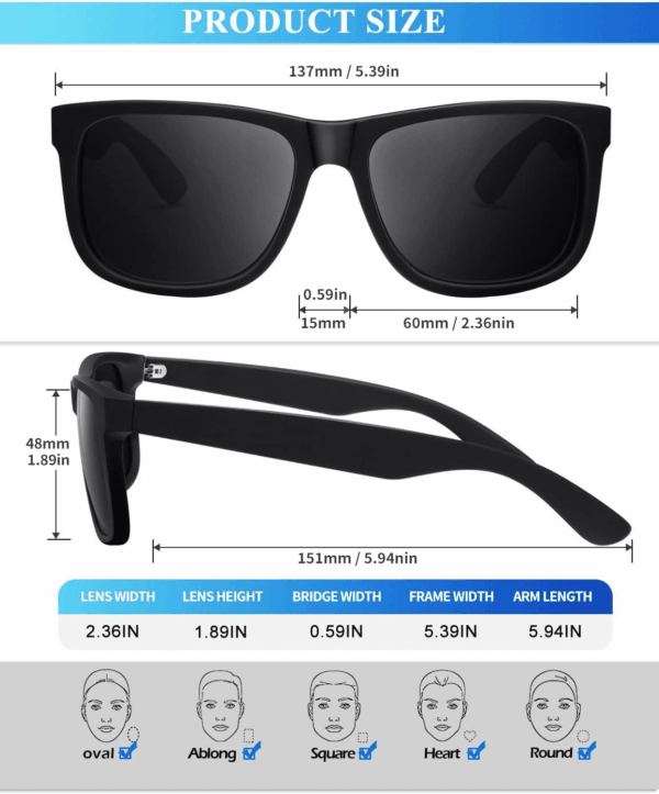 Sunglasses Men Polarized Sun Glasses for Mens Womens Classic Matte Black Frame UV Protection 3Pack - Image 4