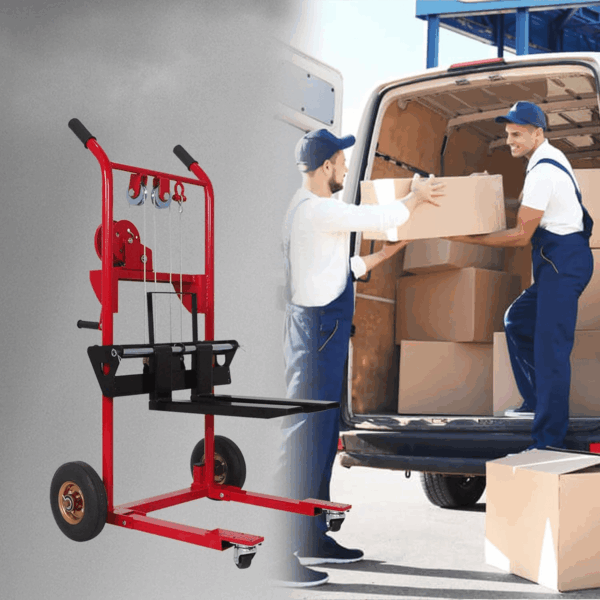 Material Lift Winch Stacker, Manual Pallet Truck Dolly 440 Lbs Capacity, 35.4" Max Lift Swivel Casters Lift Table, Fork Lift with Steel Platform - Image 5