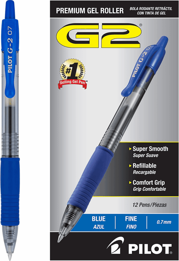 , G2 Premium Gel Roller Pens, Fine Point .7 Mm, Blue, Pack of 12