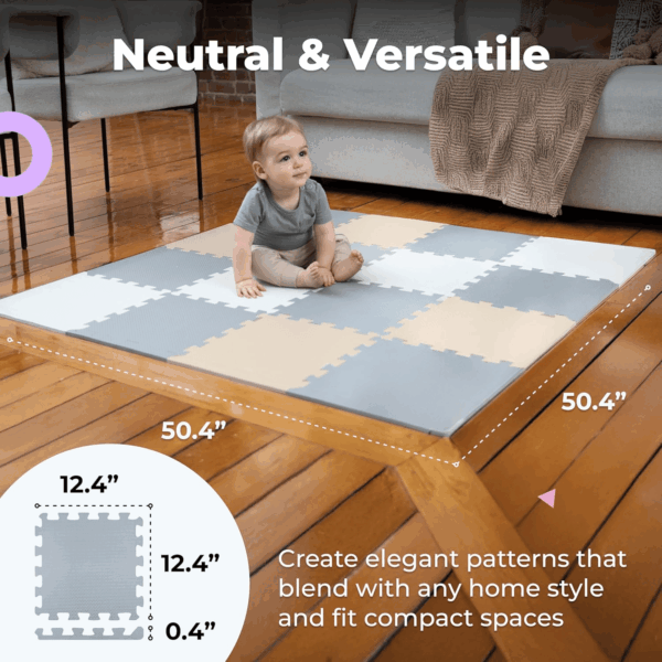 Foam Floor Tiles for Kids - Non-Toxic Comfortable Baby Play Mat and Interlocking Foam Tiles, Fits with 50X50 Playpen Mat for Crawling & Development, Soft Play Mat for Babies 6-12 Months - Image 7