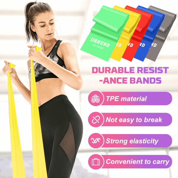 Resistance Bands, 5 Pcs Exercise Bands Elastic Stretch Bands for Fitness Yoga Pilates Stretching Strength Training, Workout Bands for Women and Men Home Gym - Image 3