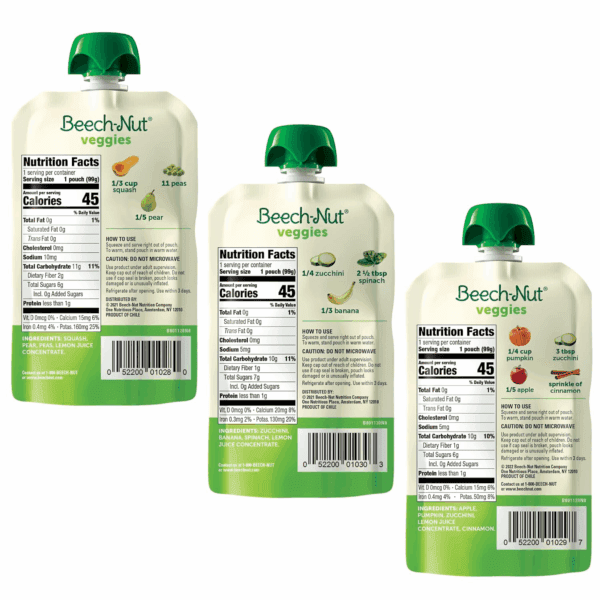 Baby Food Pouches Variety Pack, Veggie Purees, 3.5 Oz (18 Pack) - Image 2