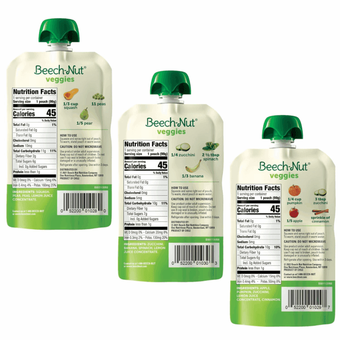 Baby Food Pouches Variety Pack, Veggie Purees, 3.5 Oz (18 Pack) - Image 2