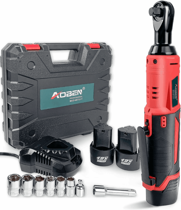 Cordless Electric Ratchet Wrench Set, 3/8" 12V Power Ratchet Tool Kit with 2 Packs 2000Mah Lithium-Ion Battery and Charger