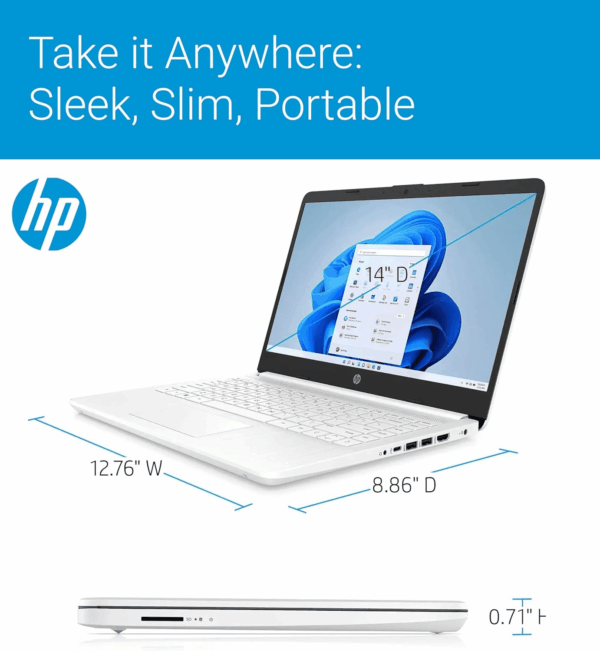 HP 14" Ultra Light Laptop for Student & Home (Intel Quad-Core N4120, 4GB RAM, 128GB(64GB + 64GB SD), 1-Year Office 365) 11-Hr Long Battery Life, Webcam, Wifi, Win 11 Home in S Mode - Snow White - Image 7