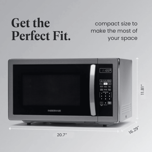 Countertop Microwave 1000 Watts, 1.1 Cu Ft - Microwave Oven with LED Lighting and Child Lock - Perfect for Apartments and Dorms - Easy Clean Black Stainless Steel - Image 4