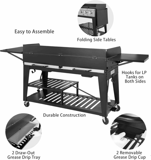 8-Burner Gas Grill, 104,000 BTU Liquid Propane Grill, Independently Controlled Dual Systems, Outdoor Party or Backyard BBQ, Black - Image 6