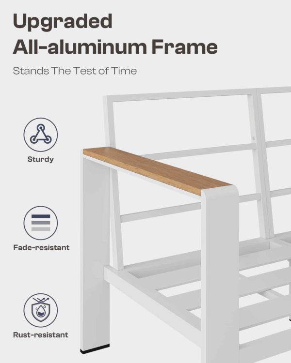 Aluminum Outdoor Patio Furniture Set with Coffee Table, 5 Piece Patio Conversation Sets with Washable Thick Cushions, Patio Sectional Furniture Set for Porch, Balcony, Lawn, White - Image 4