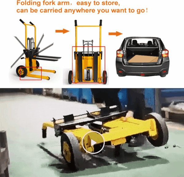 Foldable Hydraulic Material Lift Truck Carrier Manual Lift Stacker Forklift Pallet Stakcer 450 Lbs Capacity 36" Lift Height with Adjustable Forks and Fixed Legs,Pallet Truck Dolly. - Image 4
