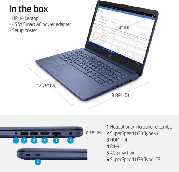 Portable Laptop (Include 1 Year Microsoft 365), 14’’ HD Display, 8GB RAM, 64GB Emmc, Intel Quad-Core N4120, Student and Business, Webcam, HDMI, Wi-Fi, RJ-45, Windows 11 Home, Grayish Blue - Image 4