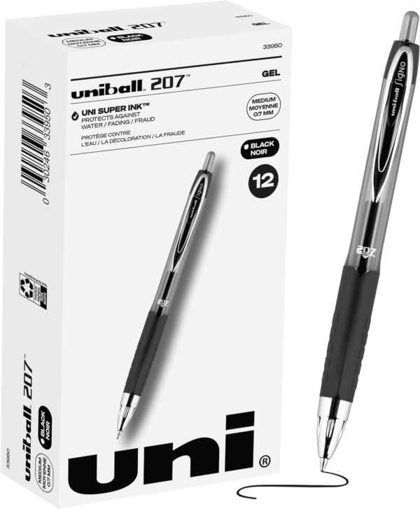 27 Retractable Gel Pens Medium Point, .7Mm, Black, 12 Pack
