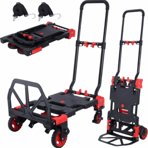 2-In-1 Folding Hand Truck Dolly 330LB Load Carrying,Hand Truck Foldable Dolly with Retractable Handle and 4 Rubber Wheels,Portable Folding Hand Cart for Luggage/Travel/Office