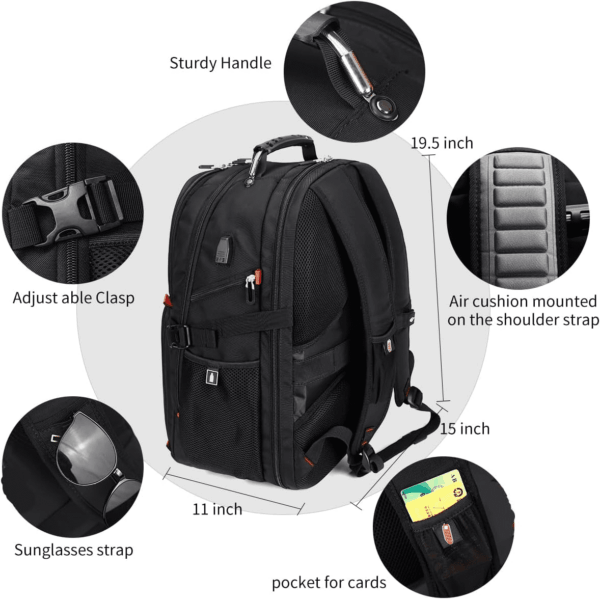 Extra Large 50L Travel Laptop Backpack with USB Charging Port, College Backpack Airline Approved Business Work Bag Fits 17 Inch Computer for Men Women - Image 4