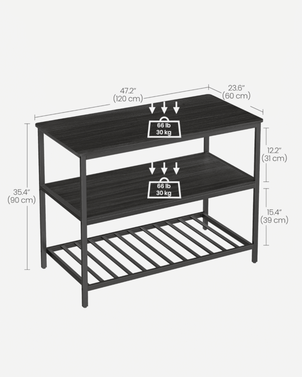 Kitchen Island with 3 Shelves, 47.2 Inches Width Kitchen Shelf with Large Worktop, Stable Steel Structure, Industrial, Easy to Assemble, Ebonised Oak and Black UKKI001B42 - Image 3