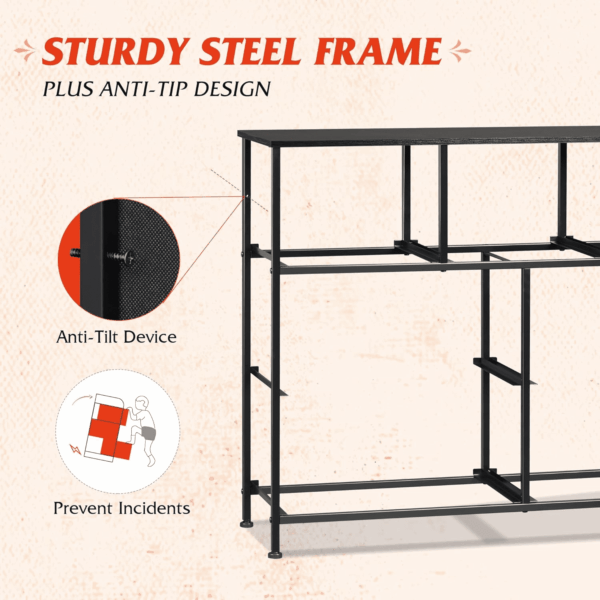 7 Drawer Dresser TV Stand, Entertainment Center, Media Console Table with Metal Frame and Wood Top for TV up to 45 Inch, Chest of Drawers for Bedroom, Charcoal Black Wood Grain Print - Image 8