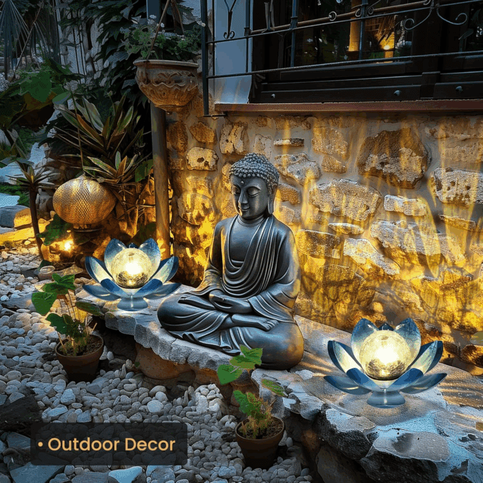 Solar Light Outdoor Garden Decor, Lotus Flower Light Crackle Globe Glass Lantern Outdoor Table Decor Waterproof for Patio, Lawn, Pathway, Pool, Pond, Christmas Gift (Blue Petal) - Image 5