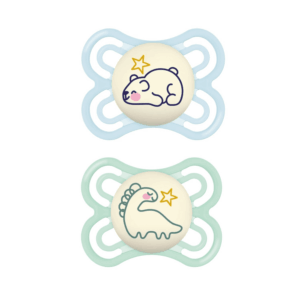 Perfect Night Baby Pacifier, Patented Nipple, Glows in the Dark, 2 Pack, 0-6 Months, Boy