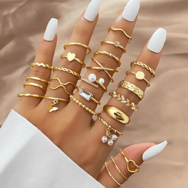 51 Pcs Gold Knuckle Rings Set for Women Girls Vintage Stackable Joint Finger Midi Rings Dainty Cubic Zirconia Crystal Simple Twist Hollow Cute Rings Pack Jewelry Gift - Image 2