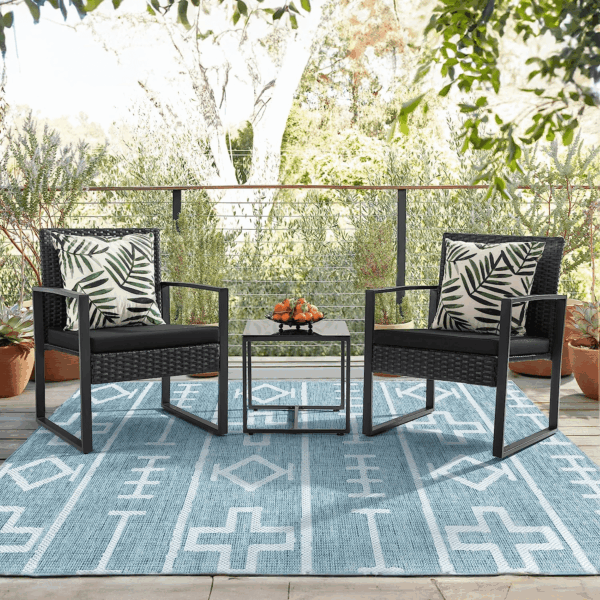 3 Pieces Patio Set Outdoor Wicker Furniture Sets Modern Rattan Chair Conversation Sets with Coffee Table for Yard and Bistro (Black) - Image 5