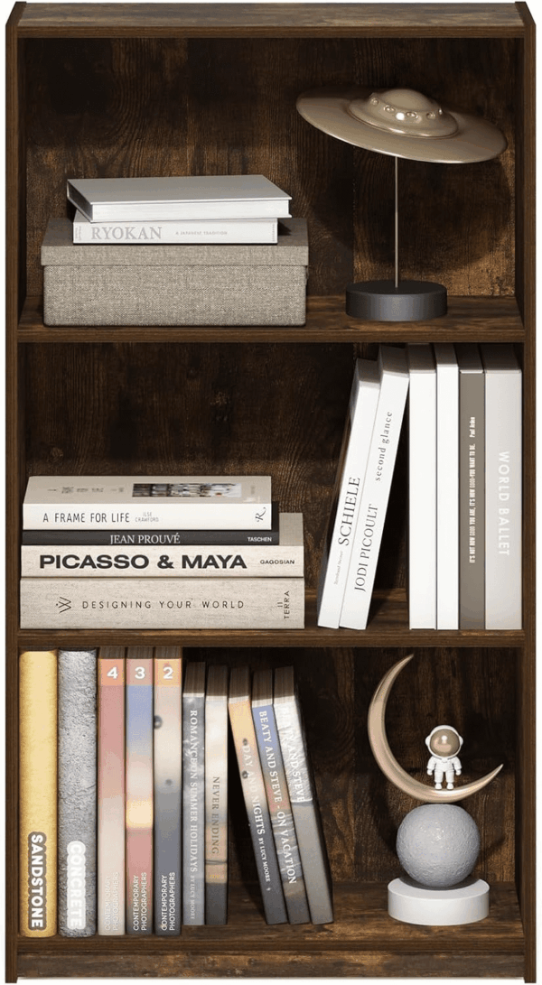 Basic 3-Tier Bookcase Storage Shelves, Amber Pine - Image 6