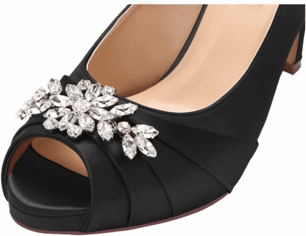 Peep Toe Mid Heels for Woman Rhinestones Satin Evening Prom Wedding Shoes - Image 6