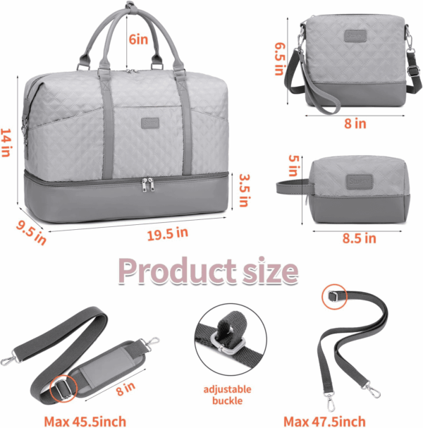Weekender Bag, Large Travel Duffel Bag for Women, Carry on Overnight Bag with Shoe Compartment and Toiletry Bags - Image 7