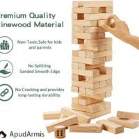 54 PCS Tumble Timber Set [Stack to 3FT], Pine Wooden Tumble Tower Game with Dice and Scoreboard Set - Classic Block Stacking Board Game for Teens Children Teenagers - Image 2