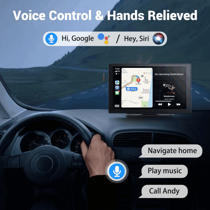 Wireless Apple Carplay Screen for Car 4K Dash Cam, 9" Portable Apple Carplay & Android Auto Car Stereo, with 1080P Backup Camera, GPS Navigation/Mirror Link/Voice Control/Bluetooth - Image 3