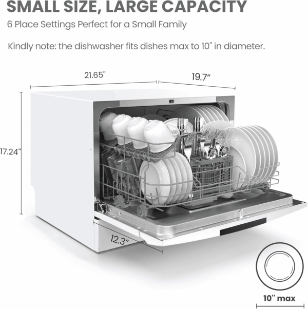 COMFEE’ Portable Mini Dishwasher, Energy Star, Countertop, 6 Place Settings, with 8 Washing Programs, Speed, Baby-Care, ECO& Glass, Dish Washer for Dorm, RV& Apartment, White - Image 2