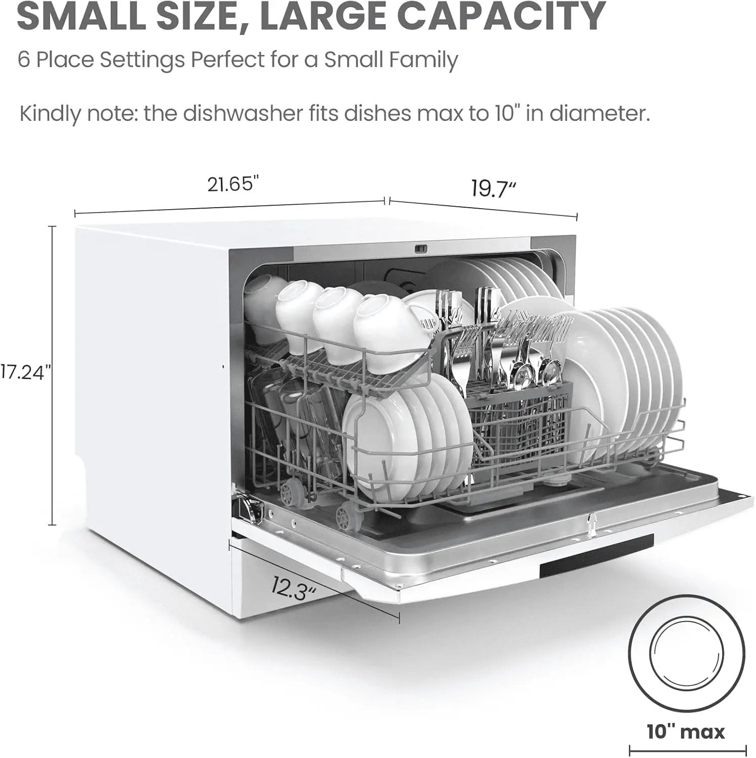 COMFEE’ Portable Mini Dishwasher, Energy Star, Countertop, 6 Place Settings, with 8 Washing Programs, Speed, Baby-Care, ECO& Glass, Dish Washer for Dorm, RV& Apartment, White - Image 2