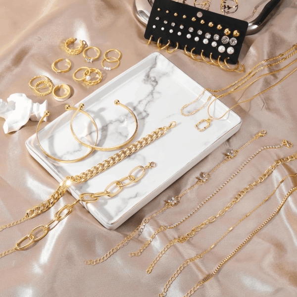 36 PC Gold Plated Jewelry Set with 4 Necklace, 11 Bracelet, 7 Ear Cuffs Earring, 14 Knuckle Rings for Women Girls Valentine Anniversary Birthday Friendship Gift - Image 8
