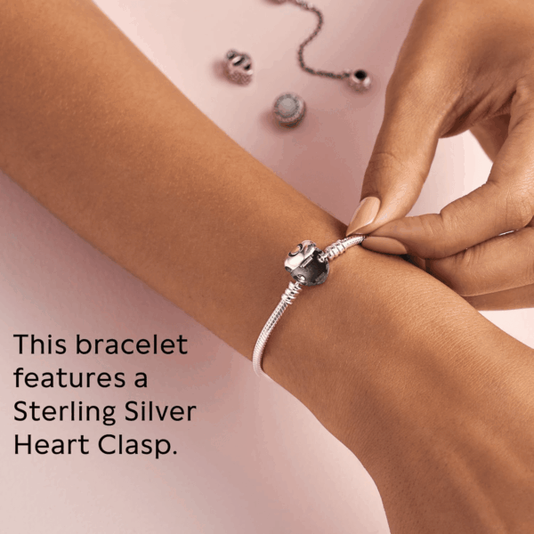 Moments Heart Clasp Snake Chain Bracelet - Compatible Moments Charms - Gift for Her - Sterling Silver - with Gift Box - Image 5