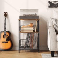 Side Table, Small End Table Record Player Stand with Storage, Vinyl Record Storage Night Stand for Living Room, Bedroom,Office(Patent Pending)(Rustic Brown & Black) - Image 7