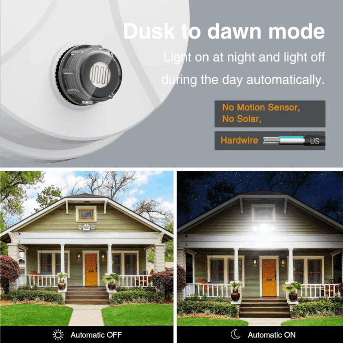60W LED Dusk to Dawn Outdoor Lighting, 6000LM Exterior Flood Lights, IP65 Waterproof Outdoor 3 Adjustable Heads Photocell Lights Fixture, 6500K Daylight Floodlights for Garage, Patio, Yard - Image 2