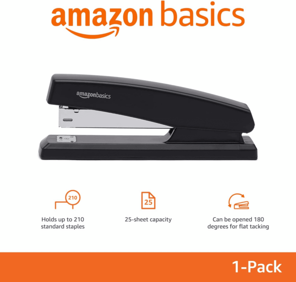 Stapler with 1000 Staples, Office Stapler, 25 Sheet Capacity, Non-Slip, Black - Image 2