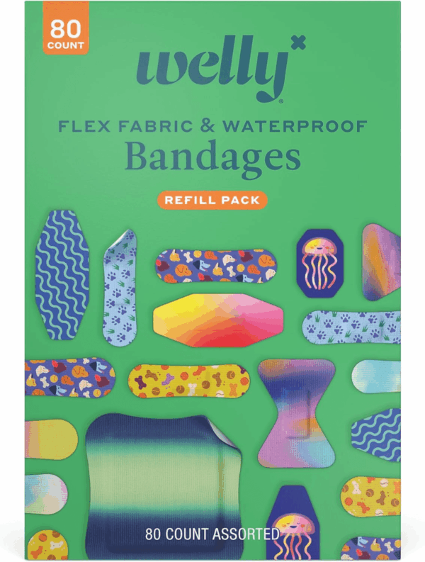 Bandage Family Pack | Adhesive Flexible Fabric & Waterproof Bandages | Assorted Shapes and Patterns for Minor Cuts, Scrapes, and Wounds - 80 Count