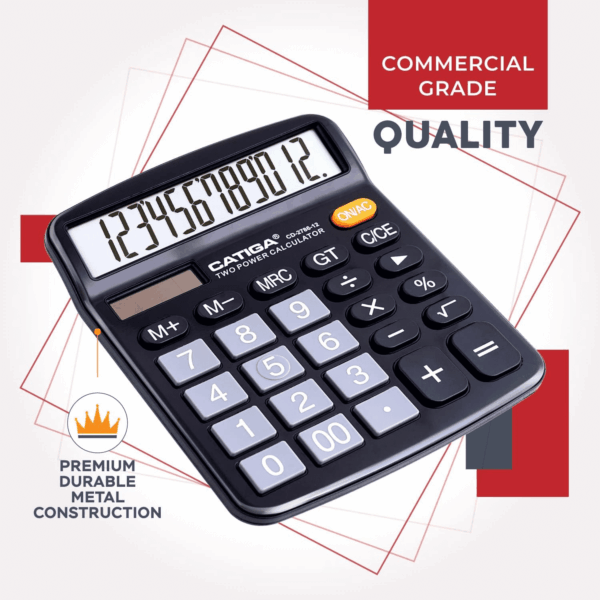 12 Digits Desktop Calculator with Large LCD Display and Sensitive Button, Dual Solar Power and Battery, Standard Function for Office, Home, School, CD-2786 - Image 5