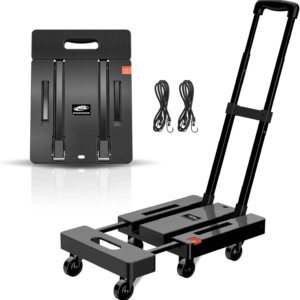 Folding Hand Truck, 500 LB Heavy Duty Luggage Cart, Utility Dolly Platform Cart with 6 Wheels & 2 Elastic Ropes for Luggage, Travel, Moving, Shopping, Office Use, Black