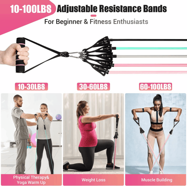 Resistance Bands with Handles for Women, 5 Level Exercise Bands Workout Bands for Physical Therapy, Yoga, Pilates, Door Anchor, Storage Pouch - Image 2