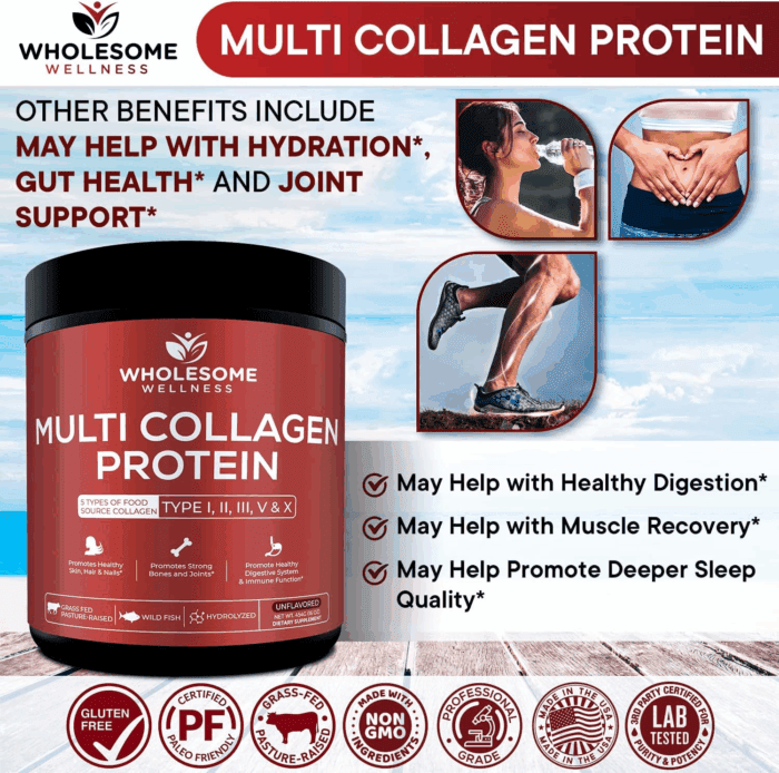 Multi Collagen Protein Powder Hydrolyzed (Type I II III V X) Grass-Fed All-In-One Super Bone Broth + Peptides - Premium Blend of Beef, Chicken, Wild Fish, Eggshell, 58 Servings - Image 6