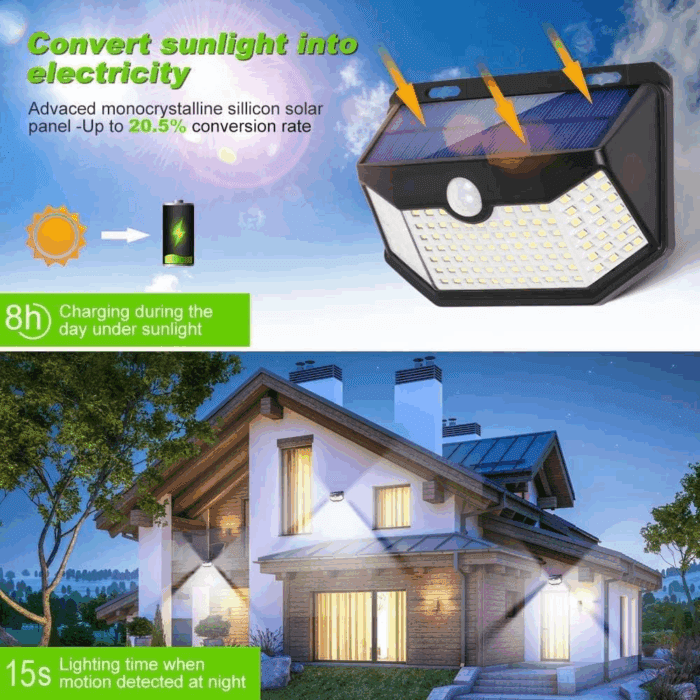 Solar Lights Outdoor 120 LED with Lights Reflector and 3 Lighting Modes, Motion Sensor Wall Lights,Ip65 Waterproof Solar Powered for Garden Patio Yard (2Pack) - Image 2