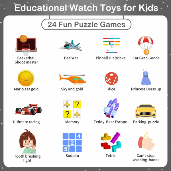 Smart Watch for Kids, Smart Watch Toys with 24 Games Camera Video Recorder Music Alarm Calculator Calendar Flashlight Stopwatch Pedometer Gift Toys for 3-12 Years Old Boys and Girls (Black) - Image 4