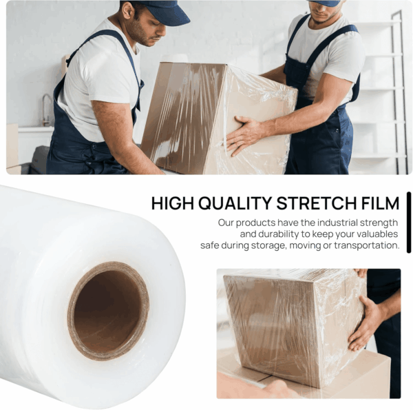 6 Pcs 5" X 1000Ft X 60 Gauge Stretch Film Clear Wraping Film Roll with 2 Handles, Industrial Strength Plastic Moving Stretch Film for Moving, Pallet Wrapping, Self Adhering Heavy Duty Shrink Film - Image 6