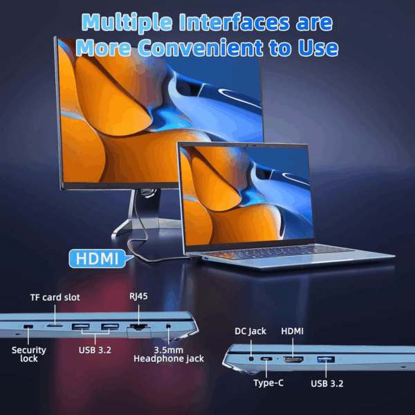 15.6 Inch Laptops, Windows 11 Laptop Computers with 36GB RAM 128GB EMMC+1024GB SSD, Celeron N5095 Quad-Core, 1 Year Office 365, Wifi 6, 180° Viewing, USB 3.2, HDMI, Type-C, 7000Mah Battery - Image 8