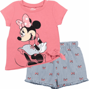 Minnie Mouse Rainbow Floral T-Shirt and Chambray Shorts Outfit Set Infant to Big Kid Sizes (12 Months - 14-16)