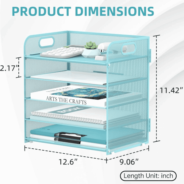 5 Trays Paper Organizer Letter Tray with Handle-Mesh Desk File Organizer, Paper Sorter Desk Organizer for Office, Home or School (Light Blue) - Image 5