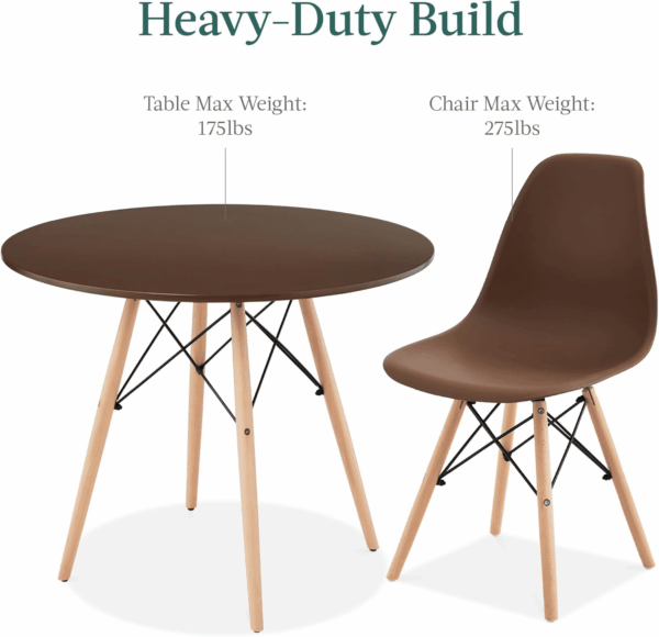 5-Piece Dining Set, Compact Mid-Century Modern Table & Chair Set for Home, Apartment W/ 4 Chairs, Plastic Seats, Wooden Legs, Metal Frame - Brown/Oak - Image 7