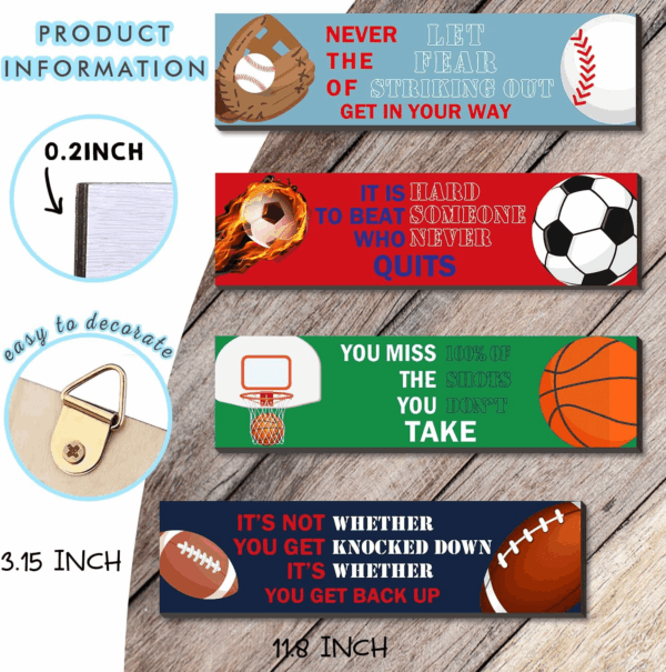 Sport Motivational Quote Wall Art(Pack of 4), Sport Themed for Boy'S Bedroom Playroom Classroom Living Room Decoration - Image 2