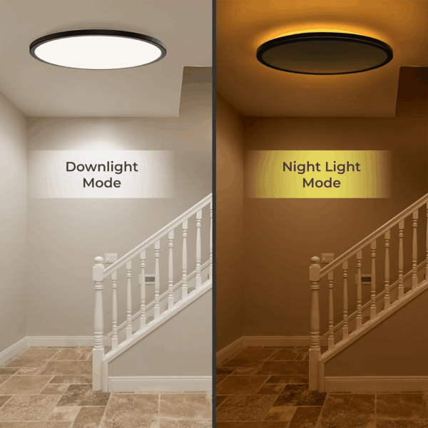 15.4In LED Flush Mount Ceiling Light Fixture with Remote, 2000K Warm Nightlight, Dimmable 3000K-6500K Low Profile Ceiling Lights for Bedroom, Living Room, 3600LM Black - Image 2